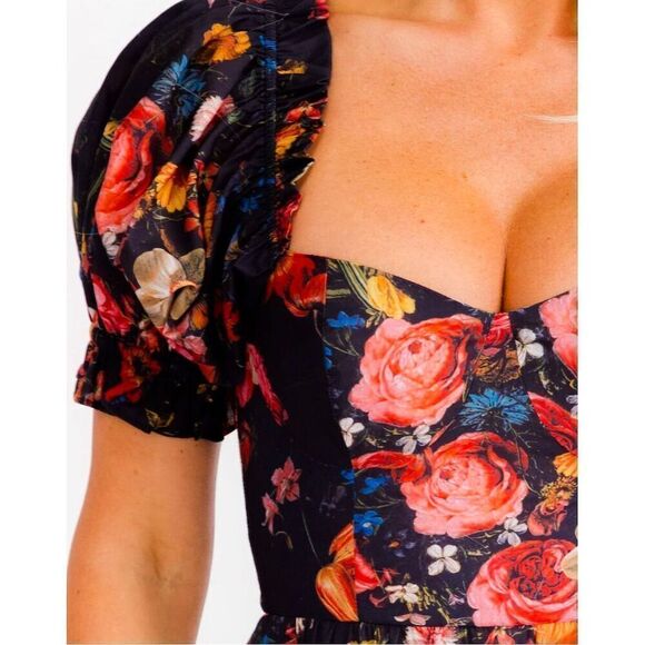 Women's Floral Puff Sleeve Maxi Dress Multicolor S,M,L - Picture 4 of 9